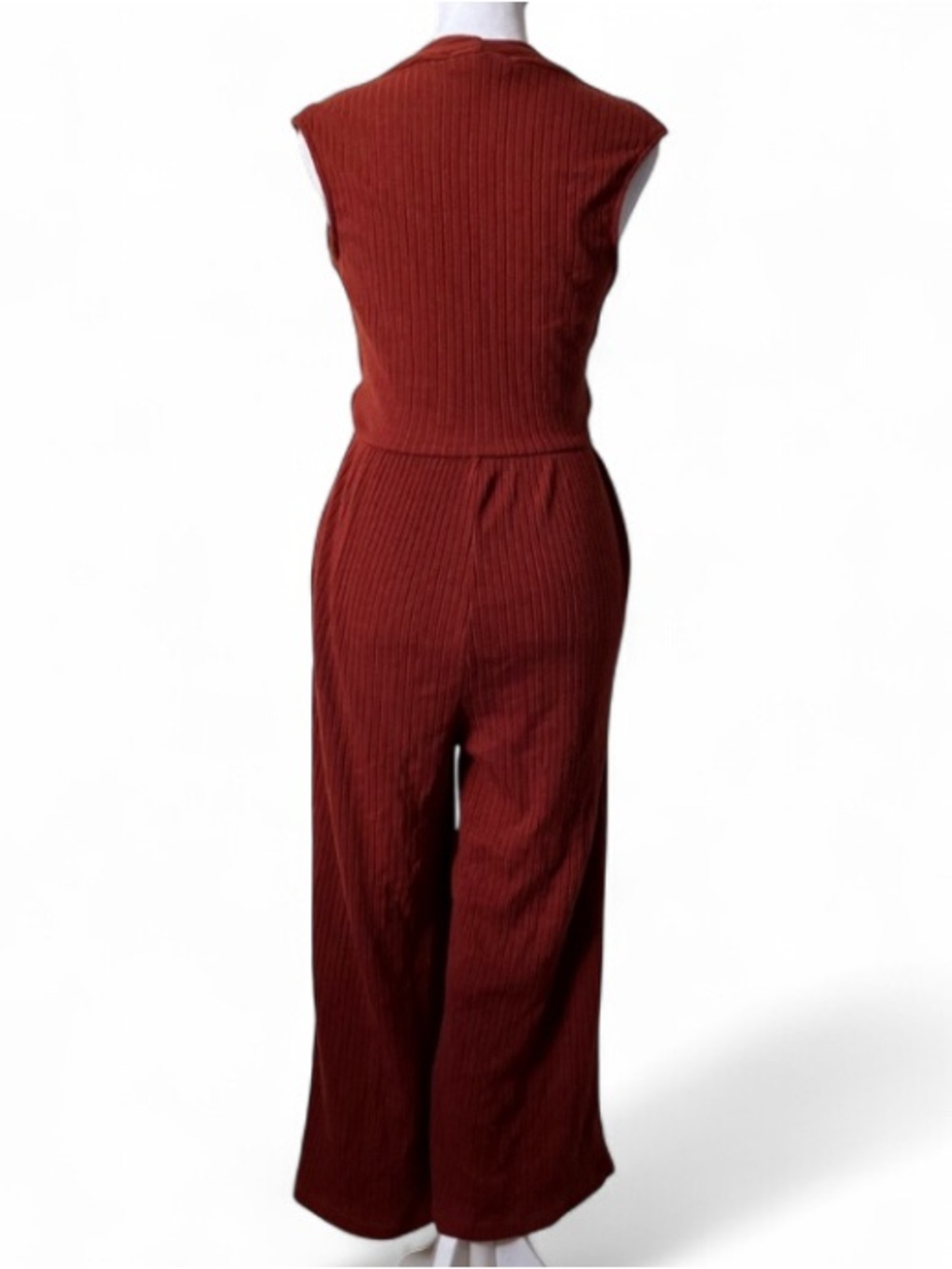 Gilli Burnt Rust Red Sleeveless Mid Length Faux Wrap Jumpsuit size Small - Picture 3 of 9